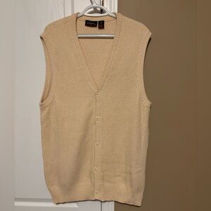 Saddlebred Sweater Vest Men’s 90s Beige Bottom Front Textured Waffe Knit Size L.